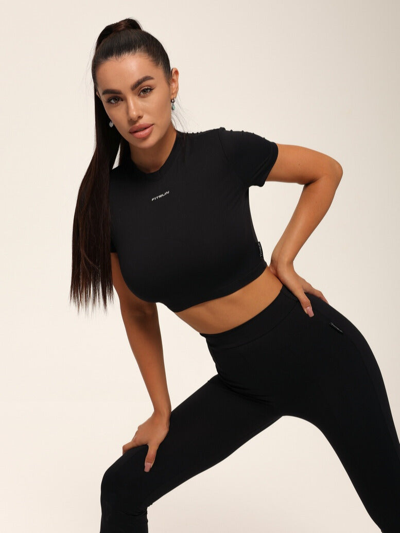 Cropped T-shirt FITRUN T-shirt Short SKIN BASE "Black VE"