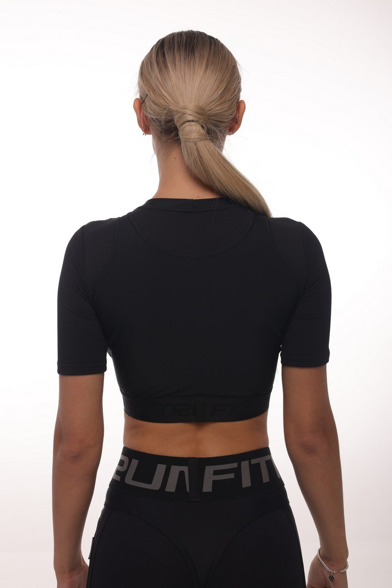 Shortened Rashguard FITRUN Rashguard T-shirt NICE "Total Black Relief"