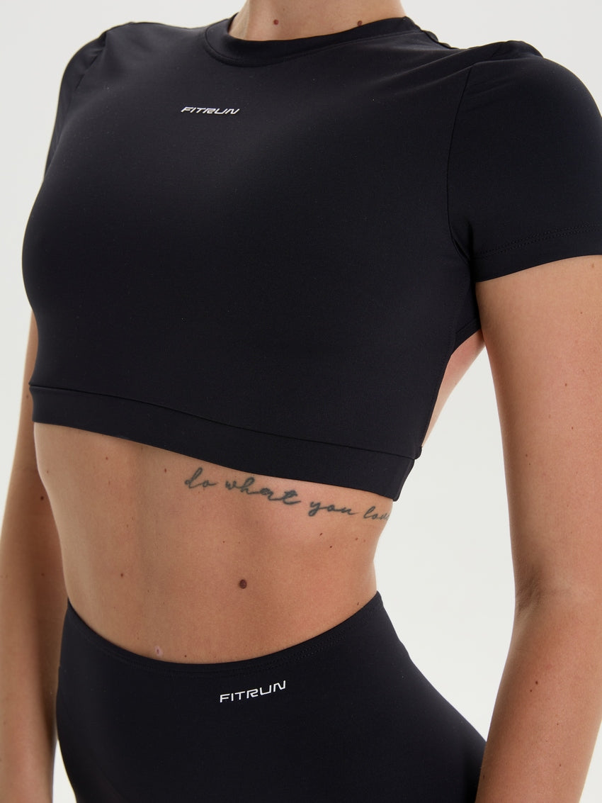 Crop T-shirt FITRUN Open "Black VE"