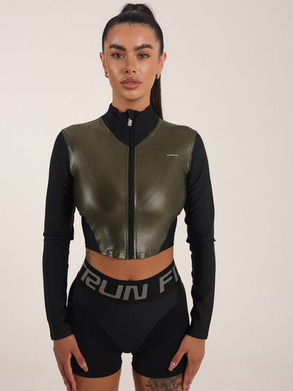 FITRUN Long Sleeve Cropped ZIP "Khaki Blaze"