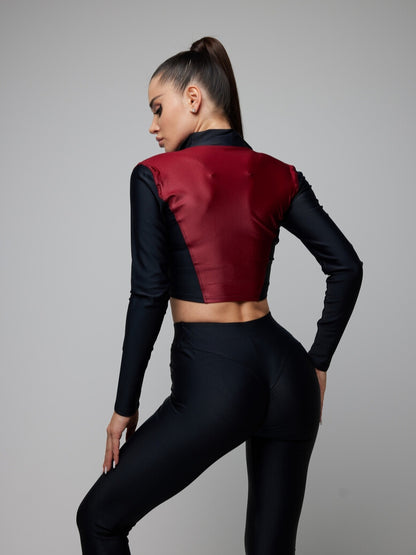 FITRUN Long Sleeve Cropped ZIP Top "Wine Blaze"