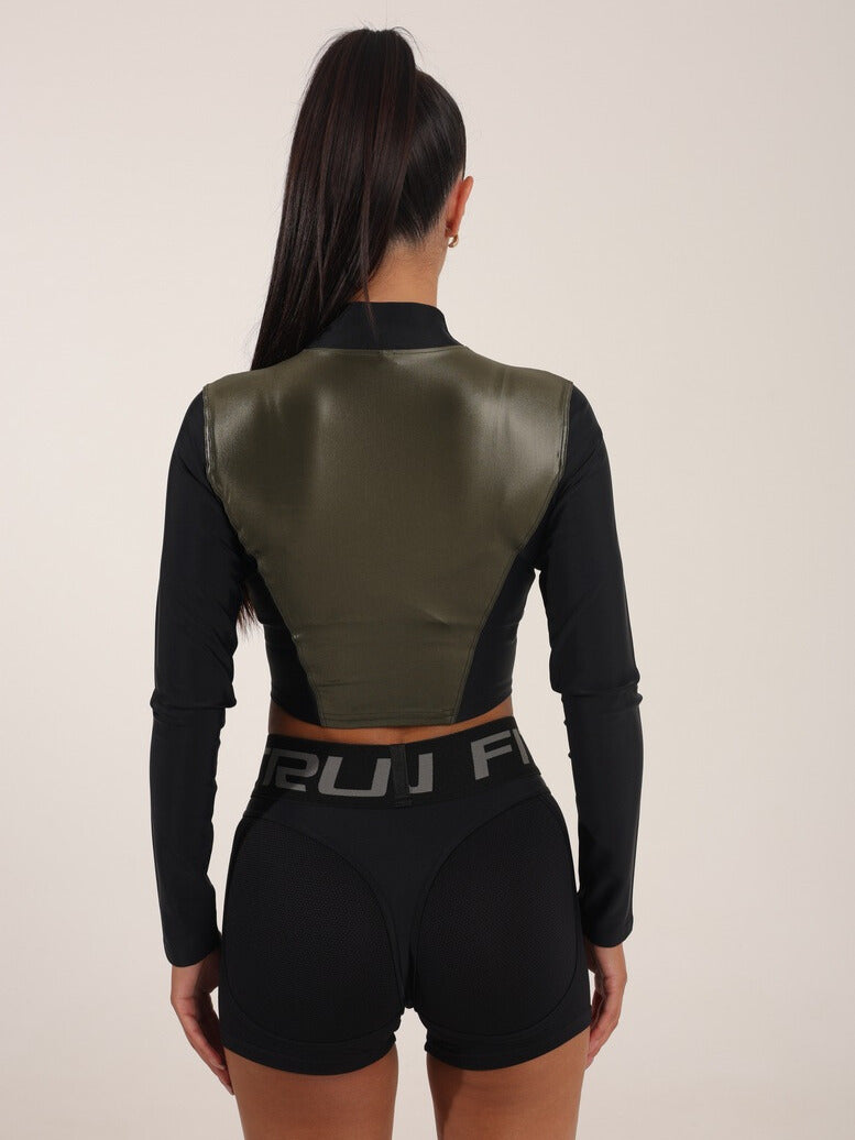 FITRUN Long Sleeve Cropped ZIP "Khaki Blaze"