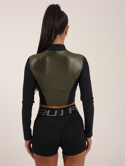 FITRUN Long Sleeve Cropped ZIP "Khaki Blaze"