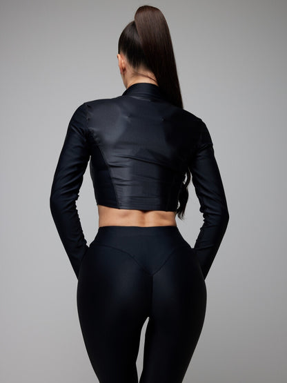 FITRUN Long Sleeve Cropped ZIP "Black Blaze"