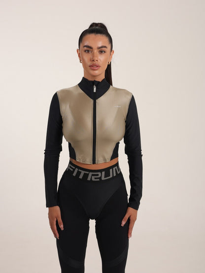 FITRUN Long Sleeve Cropped ZIP Top "Beige Blaze"