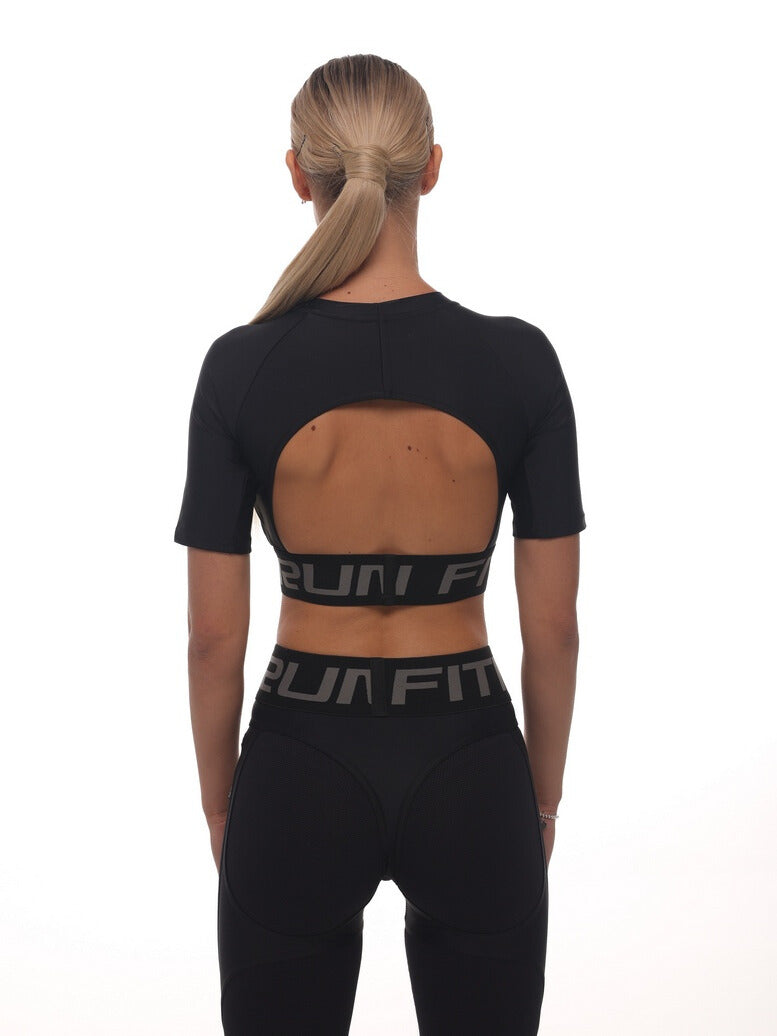 FITRUN T-shirt Open Back "Total Black"
