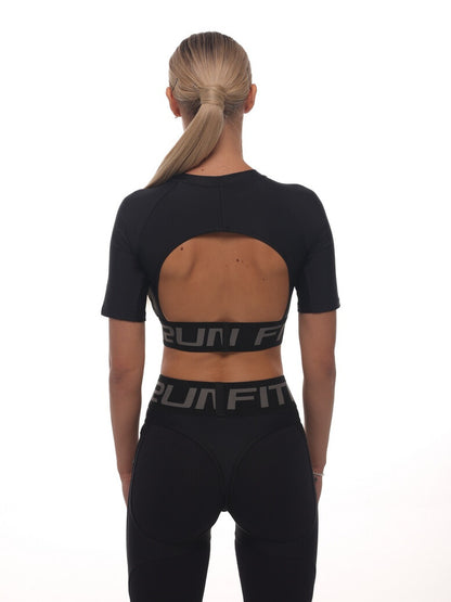 FITRUN T-shirt Open Back "Total Black"