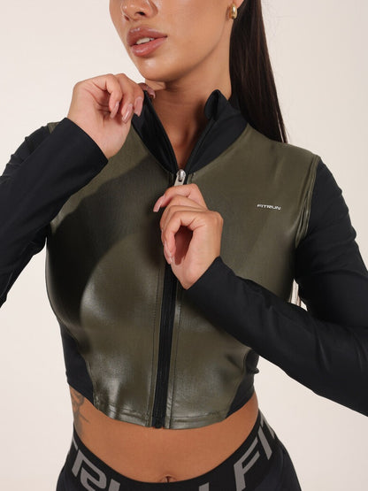 FITRUN Long Sleeve Cropped ZIP "Khaki Blaze"