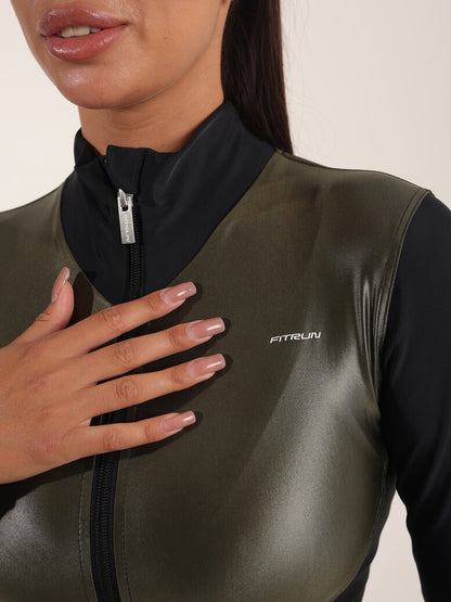 FITRUN Long Sleeve Cropped ZIP "Khaki Blaze"