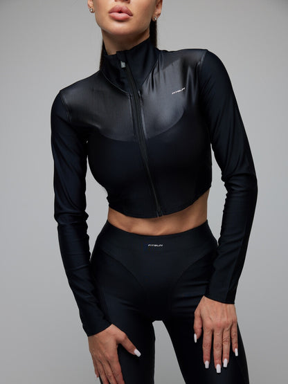 FITRUN Long Sleeve Cropped ZIP "Black Blaze"