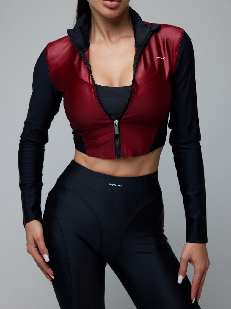 FITRUN Long Sleeve Cropped ZIP Top "Wine Blaze"