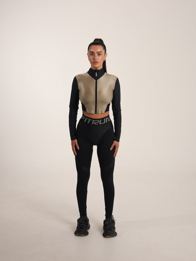 FITRUN Long Sleeve Cropped ZIP Top "Beige Blaze"