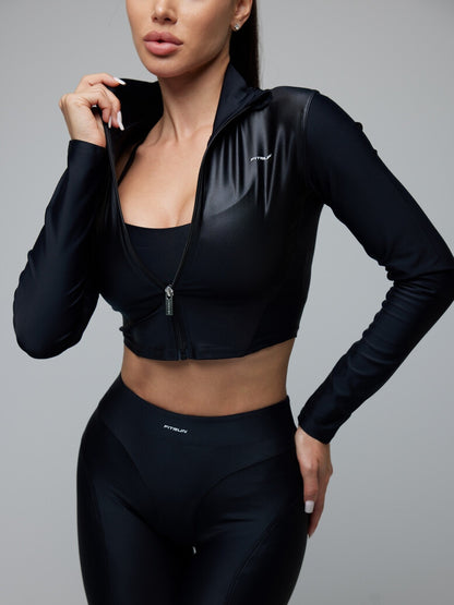 FITRUN Long Sleeve Cropped ZIP "Black Blaze"