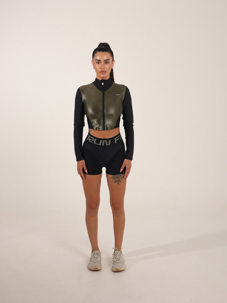 FITRUN Long Sleeve Cropped ZIP "Khaki Blaze"