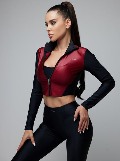 FITRUN Long Sleeve Cropped ZIP Top "Wine Blaze"