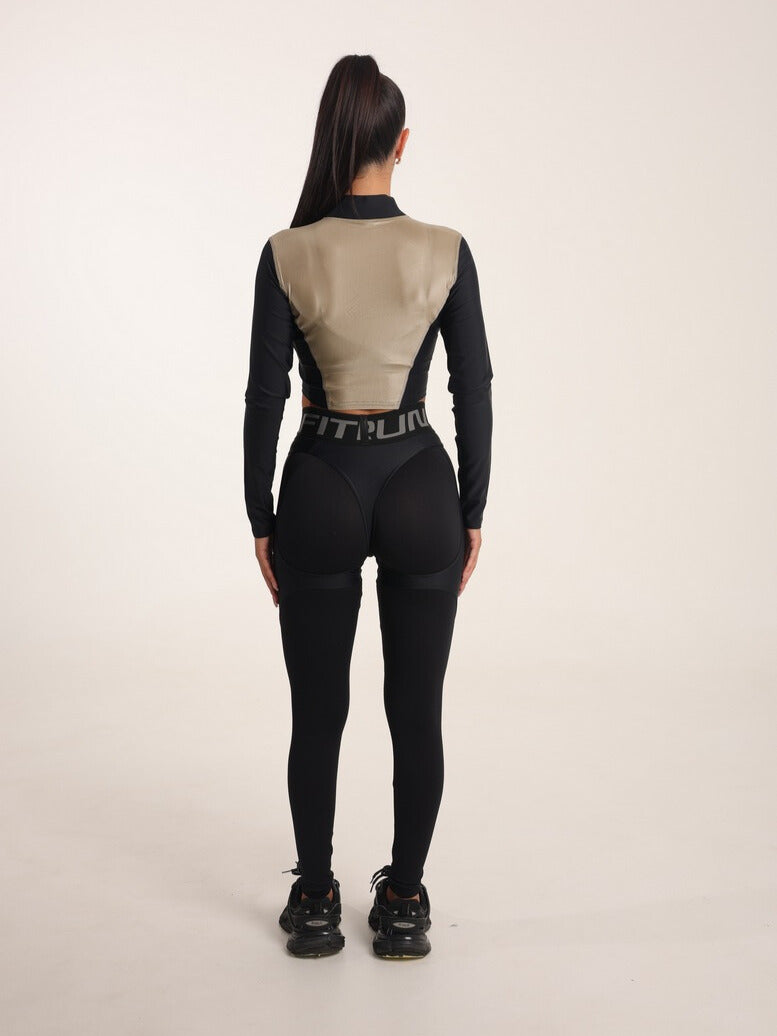 FITRUN Long Sleeve Cropped ZIP Top "Beige Blaze"