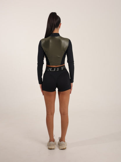 FITRUN Long Sleeve Cropped ZIP "Khaki Blaze"
