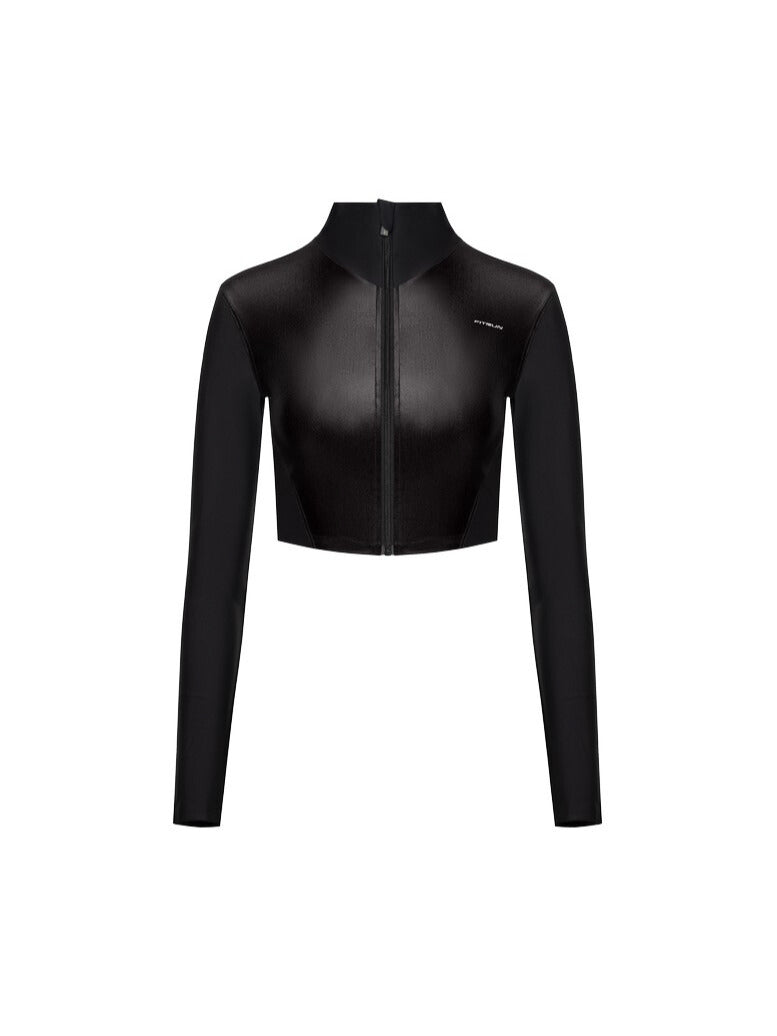 FITRUN Long Sleeve Cropped ZIP "Black Blaze"