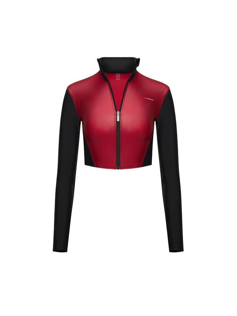 FITRUN Long Sleeve Cropped ZIP Top "Wine Blaze"