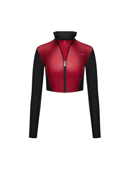 FITRUN Long Sleeve Cropped ZIP Top "Wine Blaze"