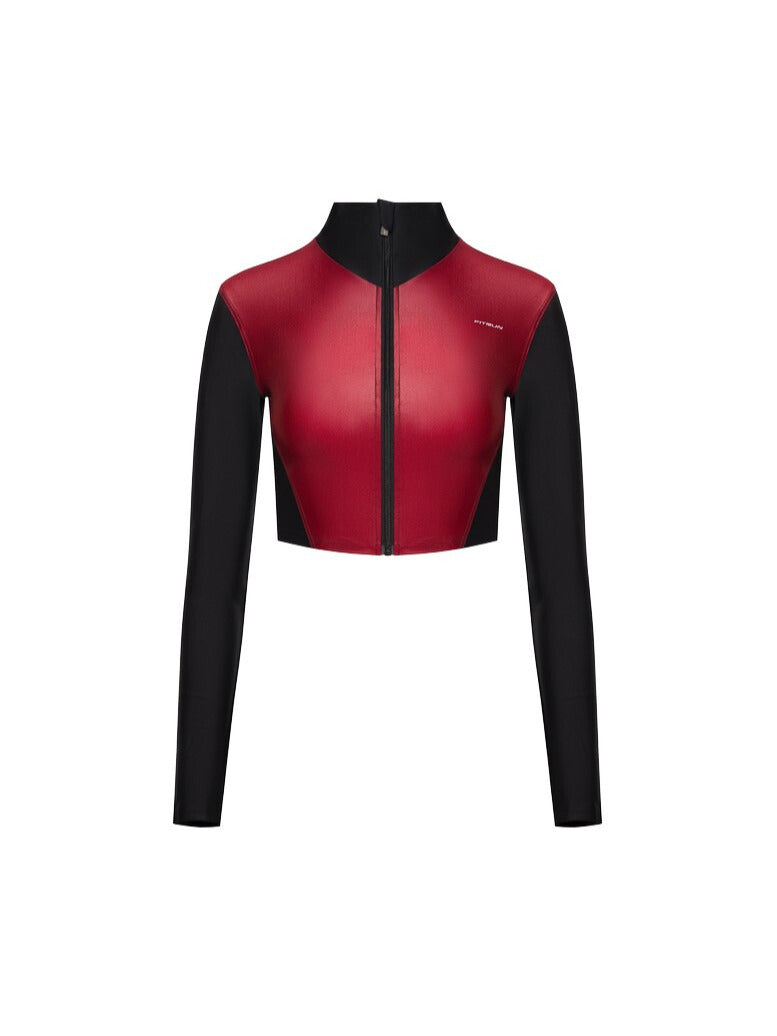FITRUN Long Sleeve Cropped ZIP Top "Wine Blaze"