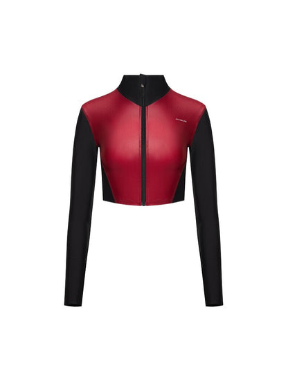 FITRUN Long Sleeve Cropped ZIP Top "Wine Blaze"