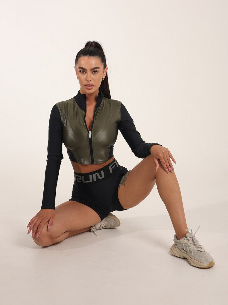 FITRUN Long Sleeve Cropped ZIP "Khaki Blaze"