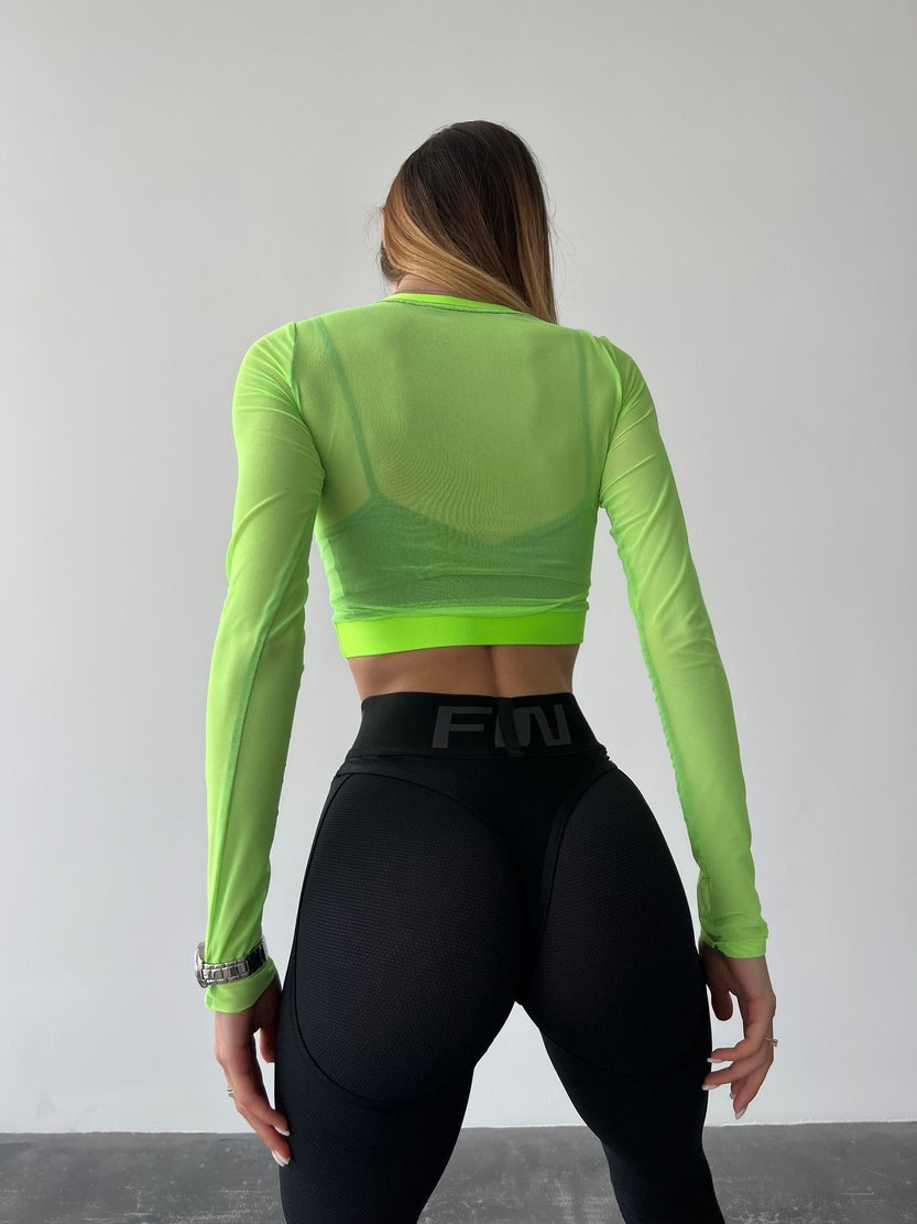 Укорочений рашгард FITRUN Rashguard Midi Spider Mesh "Neon Green"