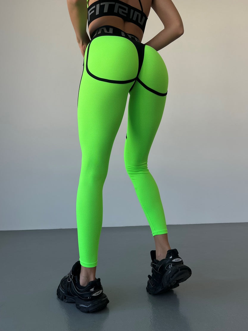 Leggings FITRUN Leggings Super Nuts "Neon Green Relief"