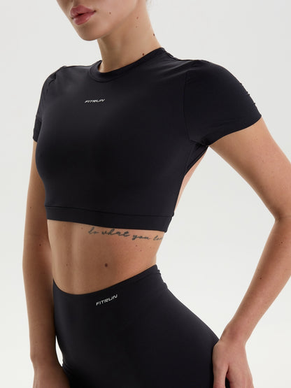 Crop T-shirt FITRUN Open "Black VE"