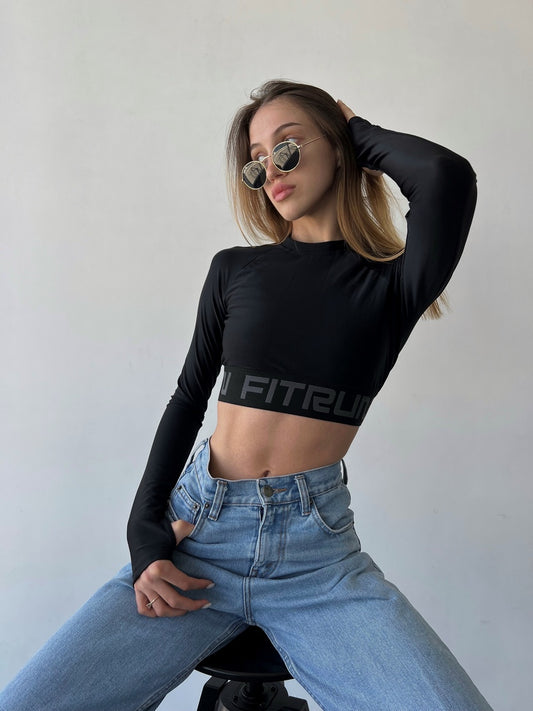 FITRUN Long Sleeve Midi Open Back "Total Black"