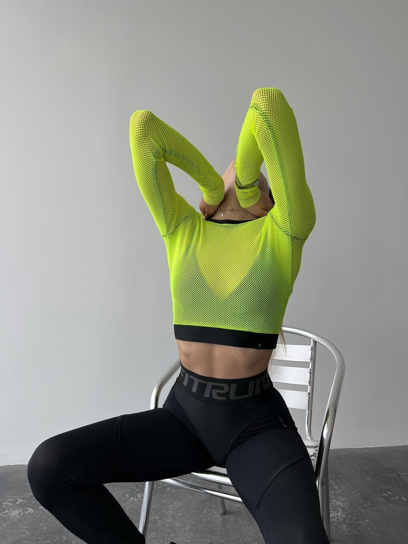 Укорочений рашгард FITRUN Rashguard Midi Mesh "Neon Green"