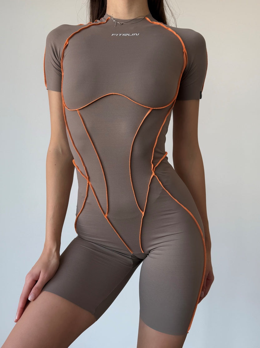 Jumpsuit FITRUN BodySuit Short Versa "Sand VE Orange Line"