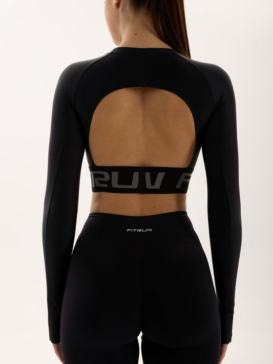 FITRUN Long Sleeve Midi Open Back "Total Black"