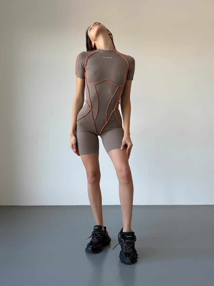 Jumpsuit FITRUN BodySuit Short Versa "Sand VE Orange Line"