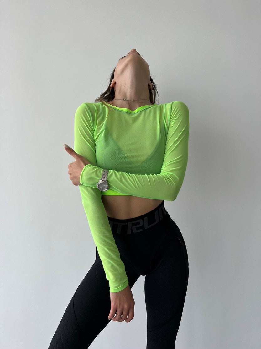 Укорочений рашгард FITRUN Rashguard Midi Spider Mesh "Neon Green"