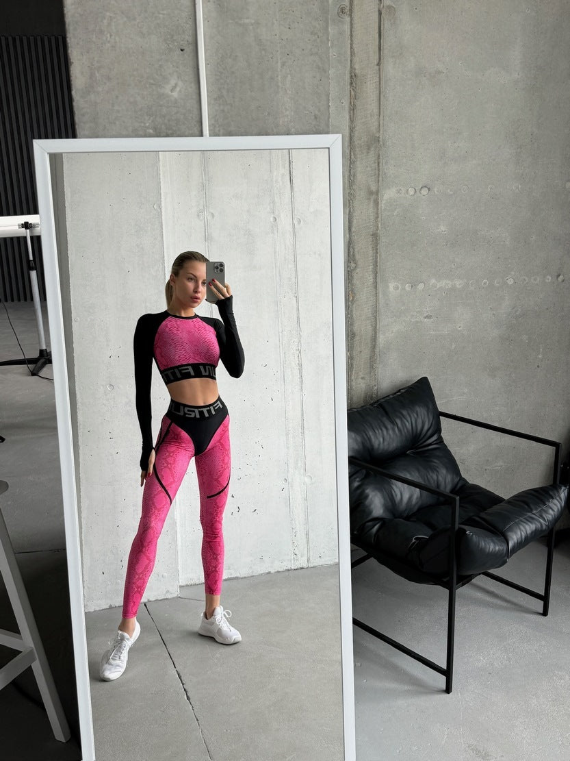 Укорочений рашгард FITRUN Rashguard Midi Open Back "Pink Python"