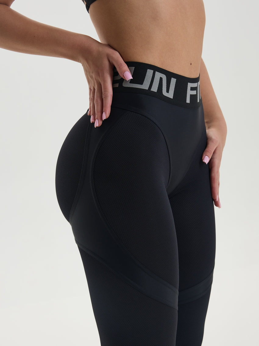 Leggings FITRUN Super Nuts Push-Up "Total Black Relief"