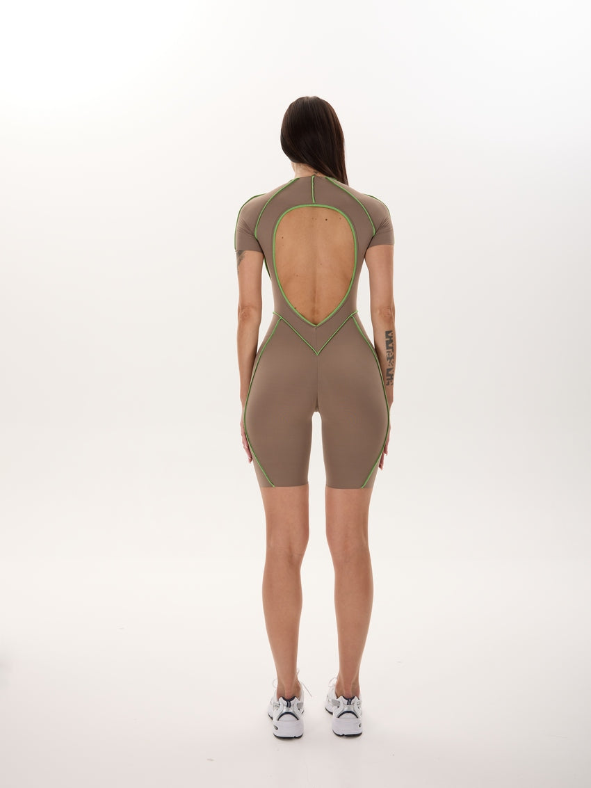 Jumpsuit FITRUN BodySuit Short Versa "Sand VE Neon Green Line"