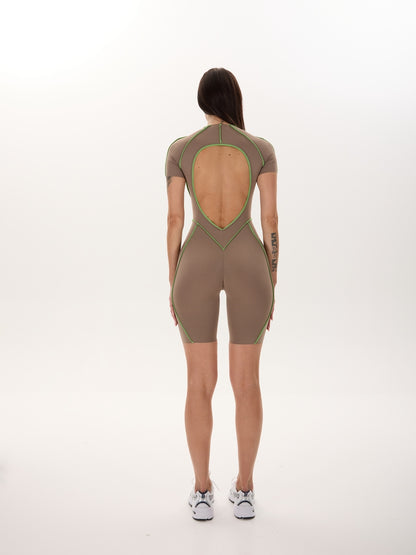 Jumpsuit FITRUN BodySuit Short Versa "Sand VE Neon Green Line"