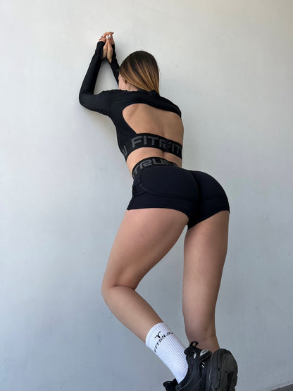 FITRUN Long Sleeve Midi Open Back "Total Black"