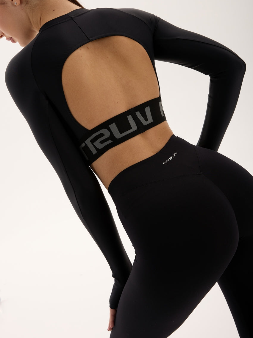 FITRUN Long Sleeve Midi Open Back "Total Black"