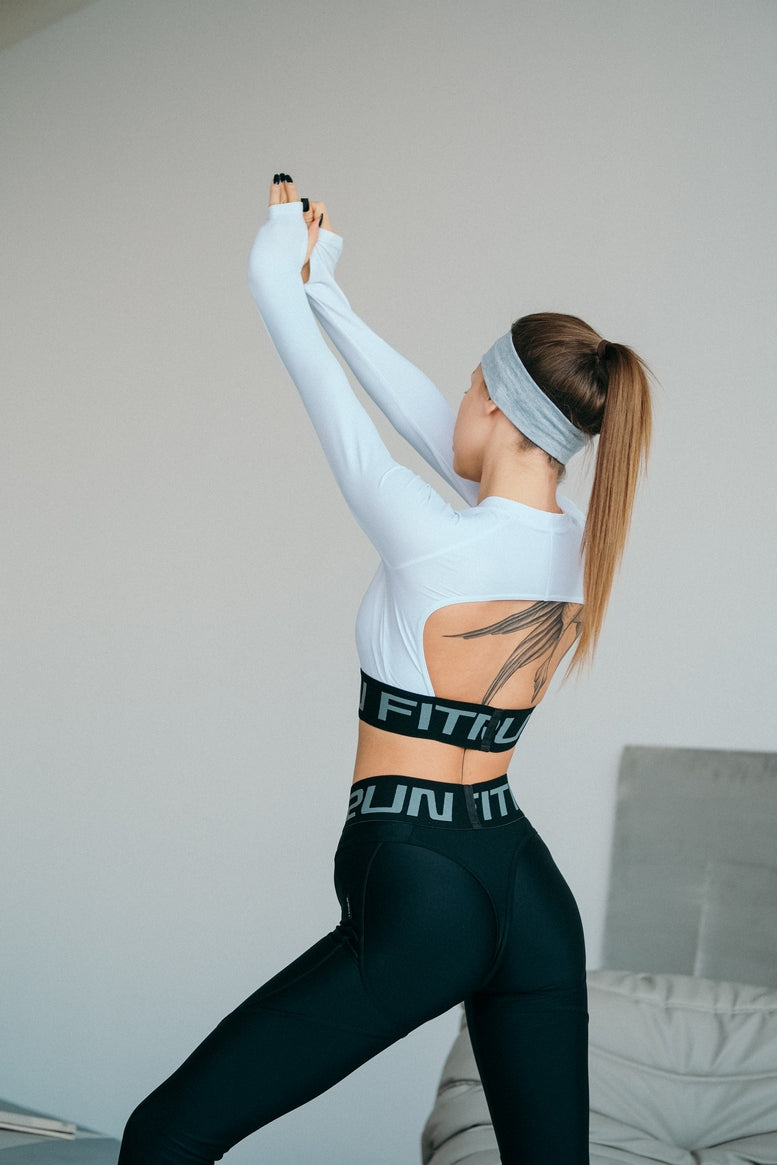FITRUN Long Sleeve Midi Open Back Top "Total White"