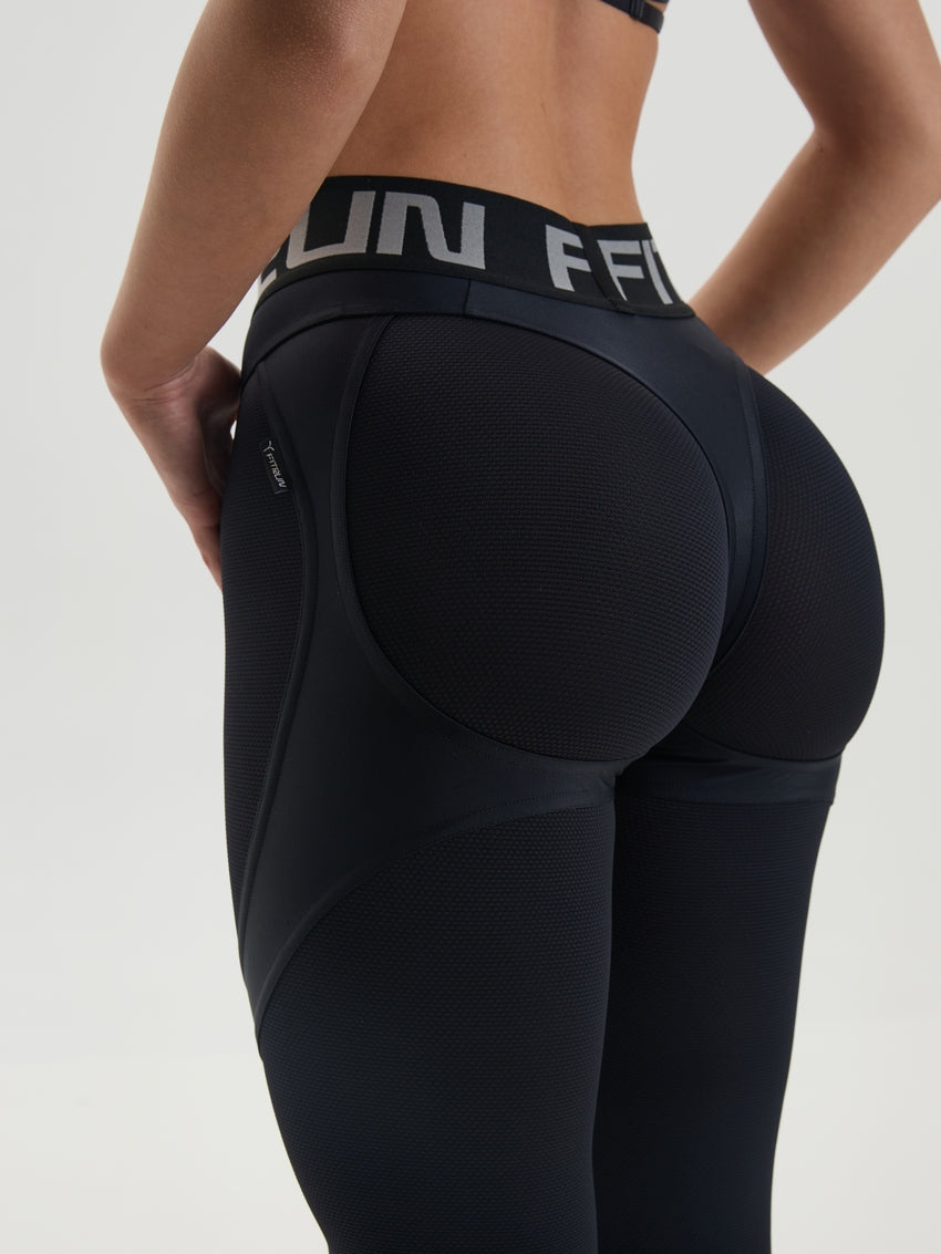 Leggings FITRUN Super Nuts Push-Up "Total Black Relief"