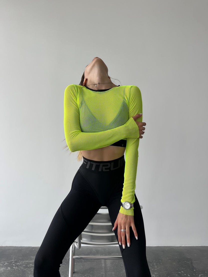 Укорочений рашгард FITRUN Rashguard Midi Mesh "Neon Green"