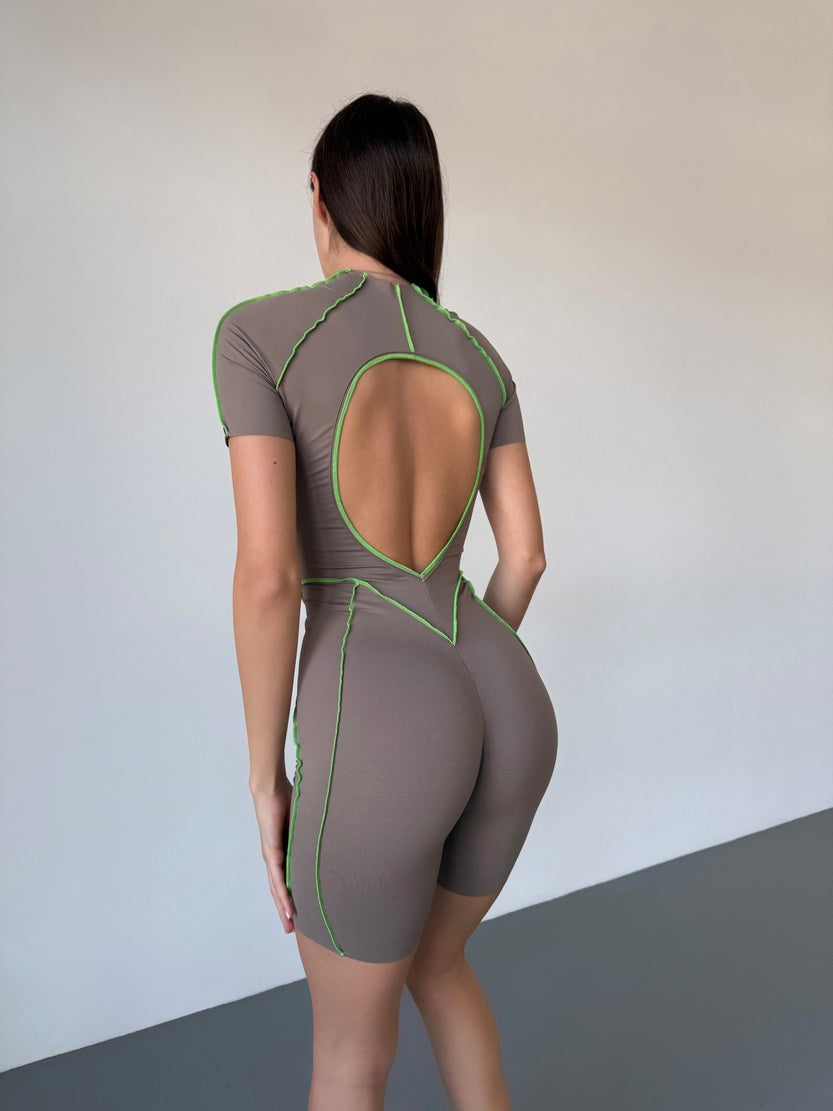 Комбінезон FITRUN BodySuit Short Versa "Sand VE Neon Green Line"