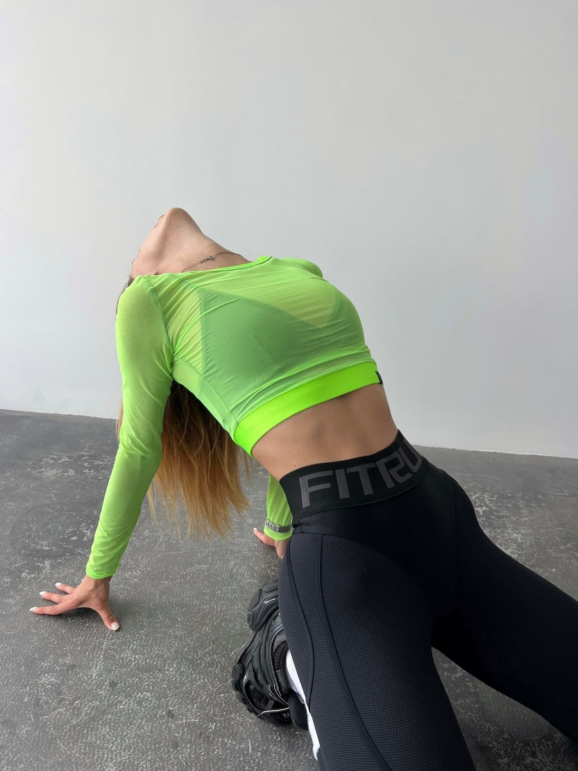 Укорочений рашгард FITRUN Rashguard Midi Spider Mesh "Neon Green"