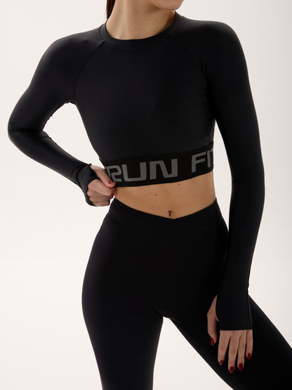 FITRUN Long Sleeve Midi Open Back "Total Black"