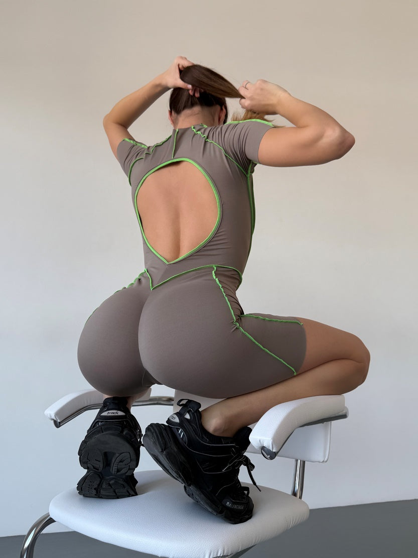 Комбінезон FITRUN BodySuit Short Versa "Sand VE Neon Green Line"