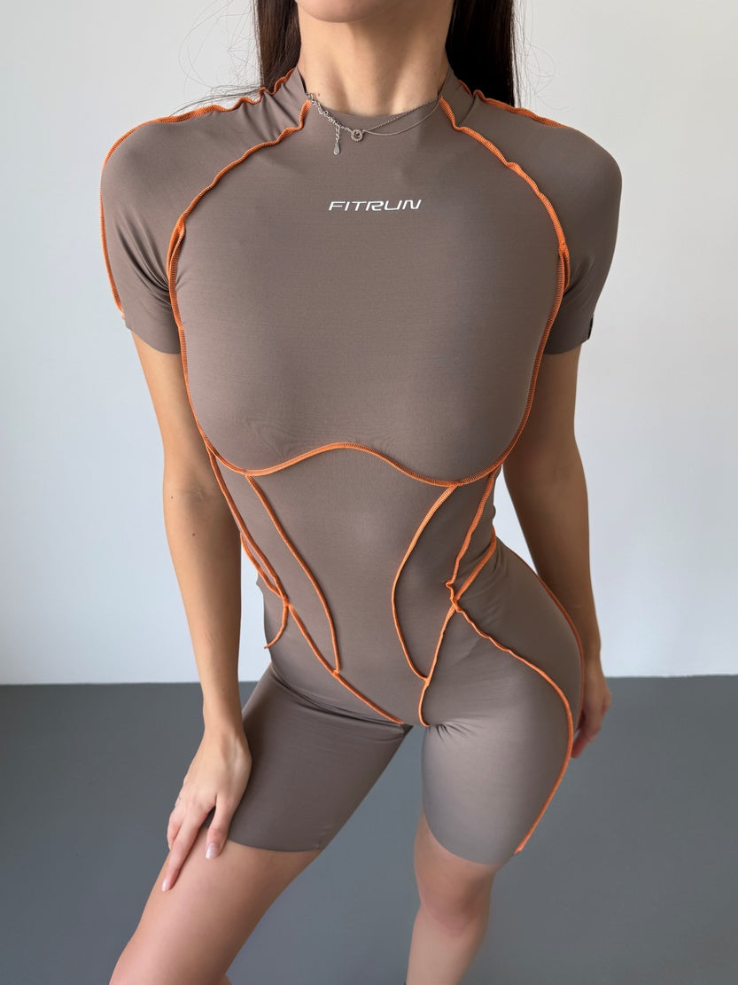 Jumpsuit FITRUN BodySuit Short Versa "Sand VE Orange Line"